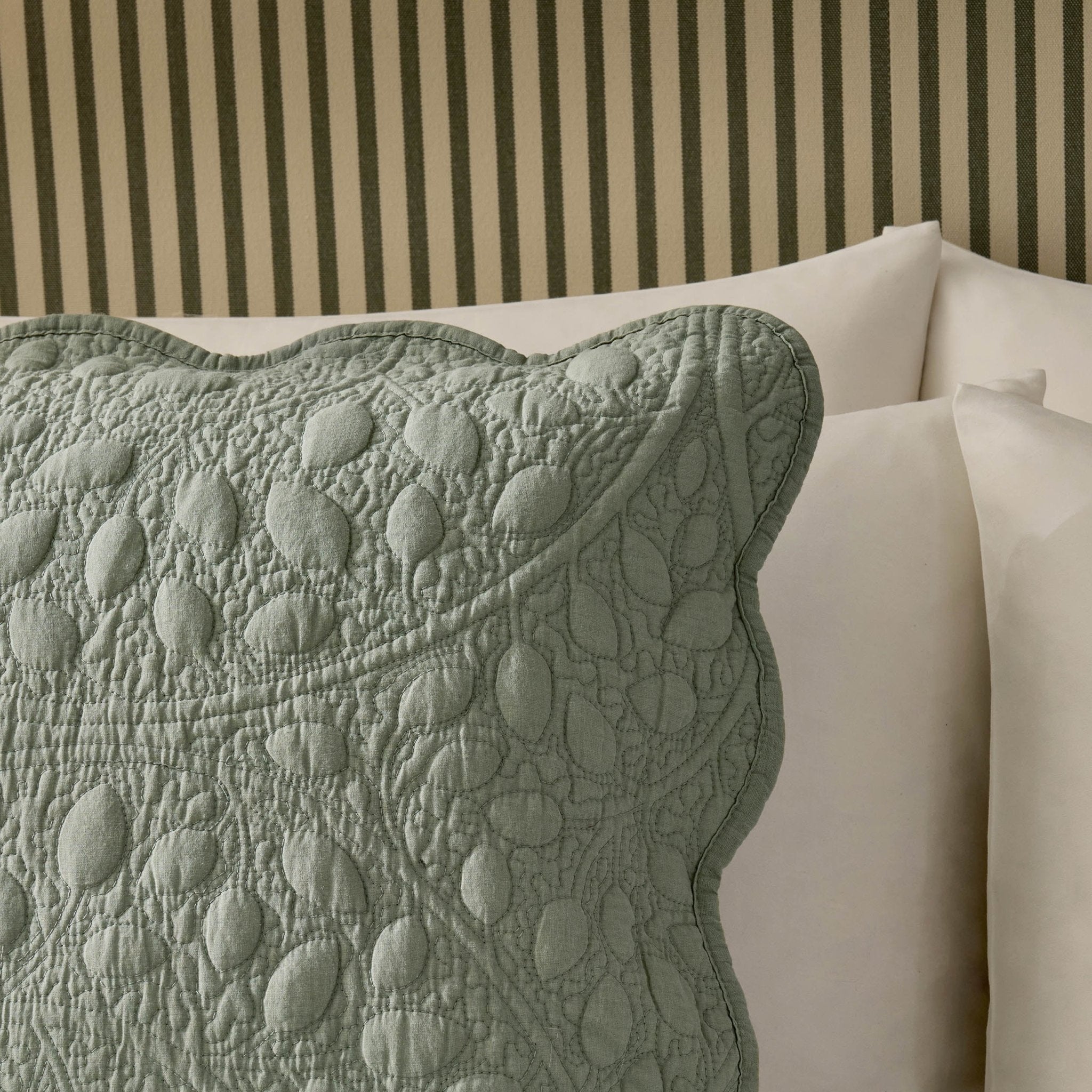 Lucerne Scallop Matelasse Cushion Cover - Forest Green - DUSK