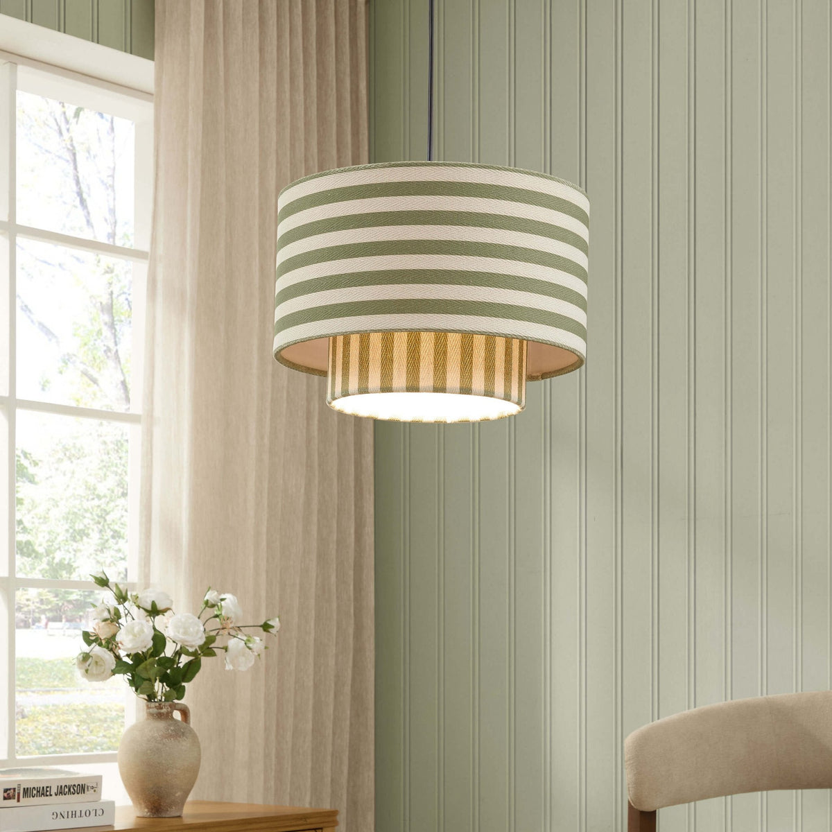 Lucia Striped Double Tiered Ceiling Shade - Green - DUSK