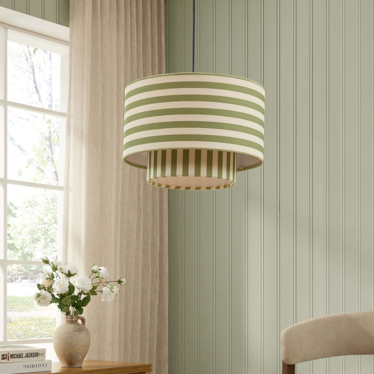 Lucia Striped Double Tiered Ceiling Shade - Green - DUSK