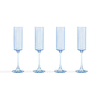 Lucinda Scalloped Edge Contrast Stem Glass Flutes - Set of 4 - Blue - DUSK