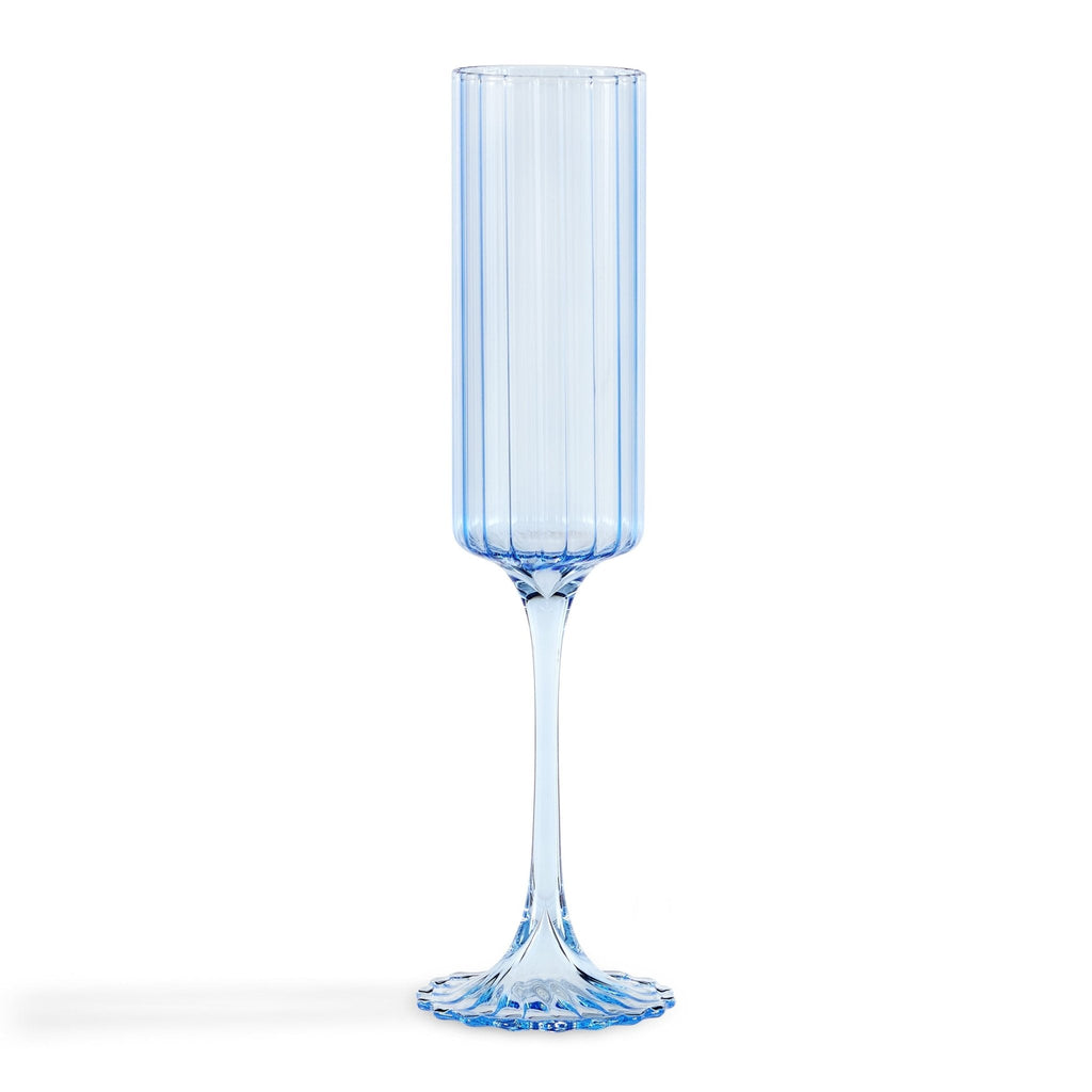 Lucinda Scalloped Edge Contrast Stem Glass Flutes - Set of 4 - Blue - DUSK