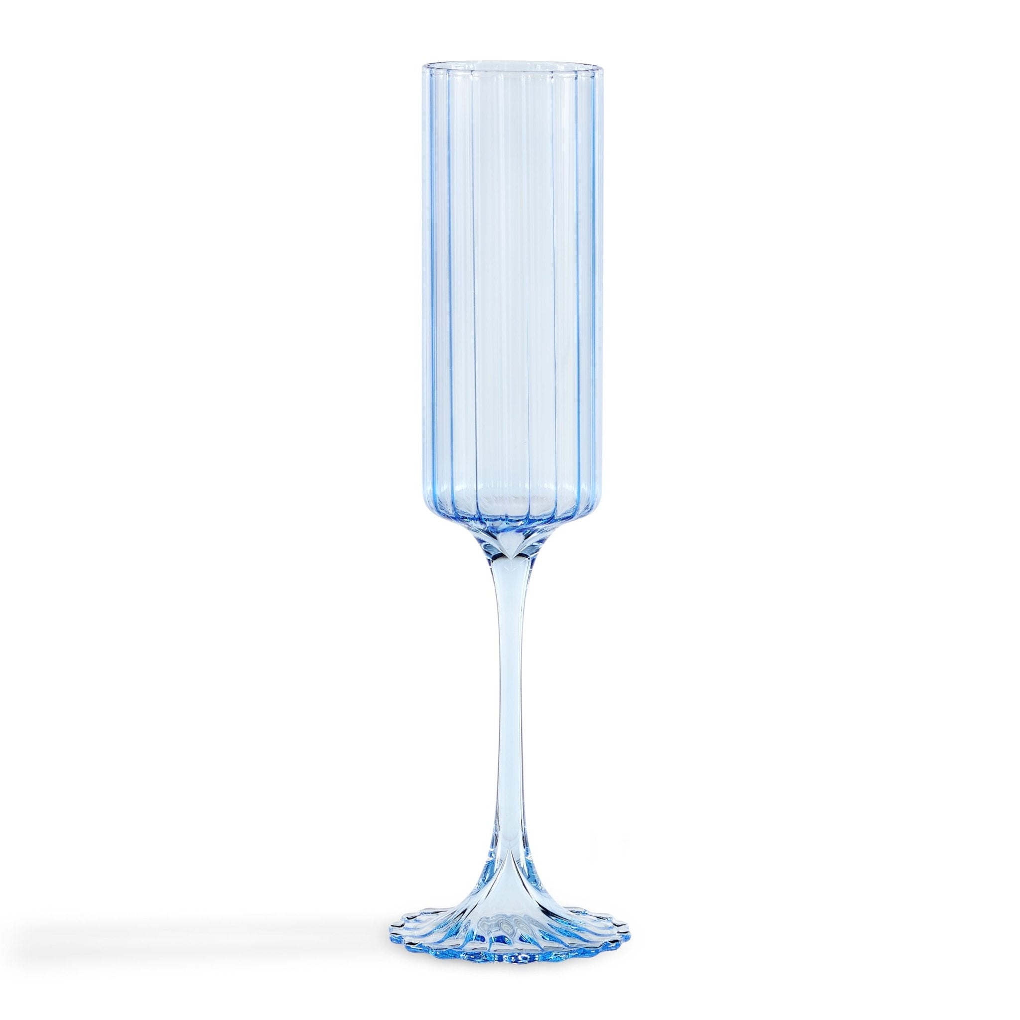 Lucinda Scalloped Edge Contrast Stem Glass Flutes - Set of 4 - Blue - DUSK