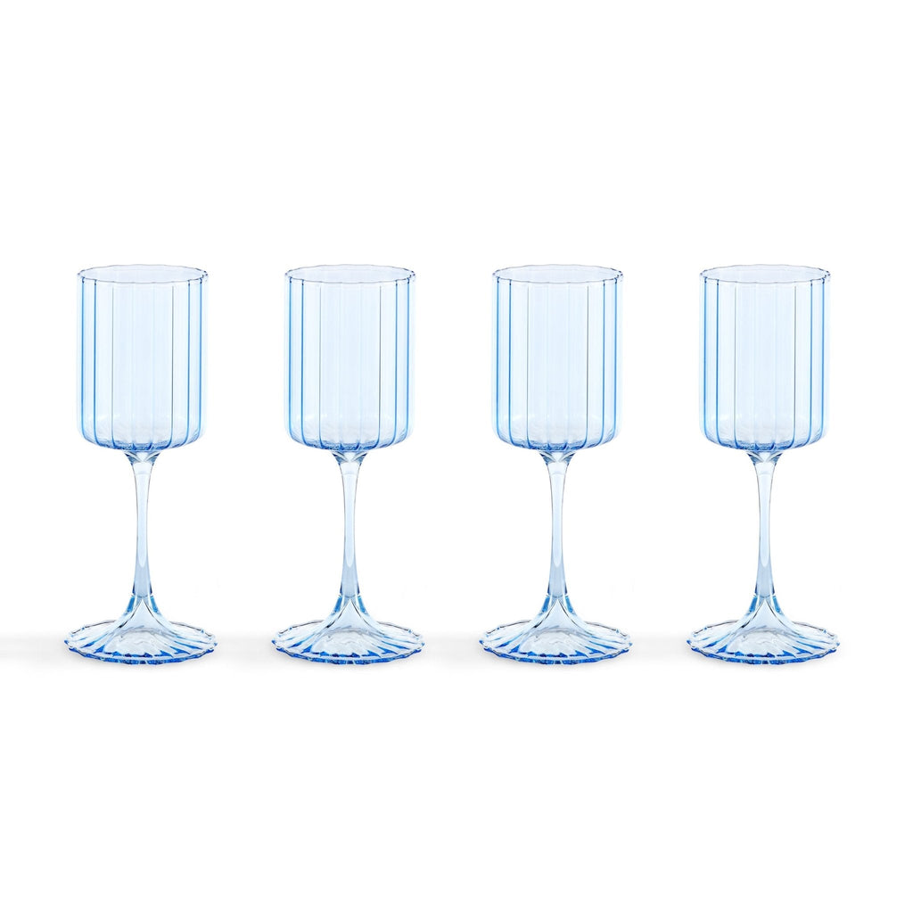 Lucinda Scalloped Edge Contrast Stem Wine Glasses - Set of 4 - Blue - DUSK