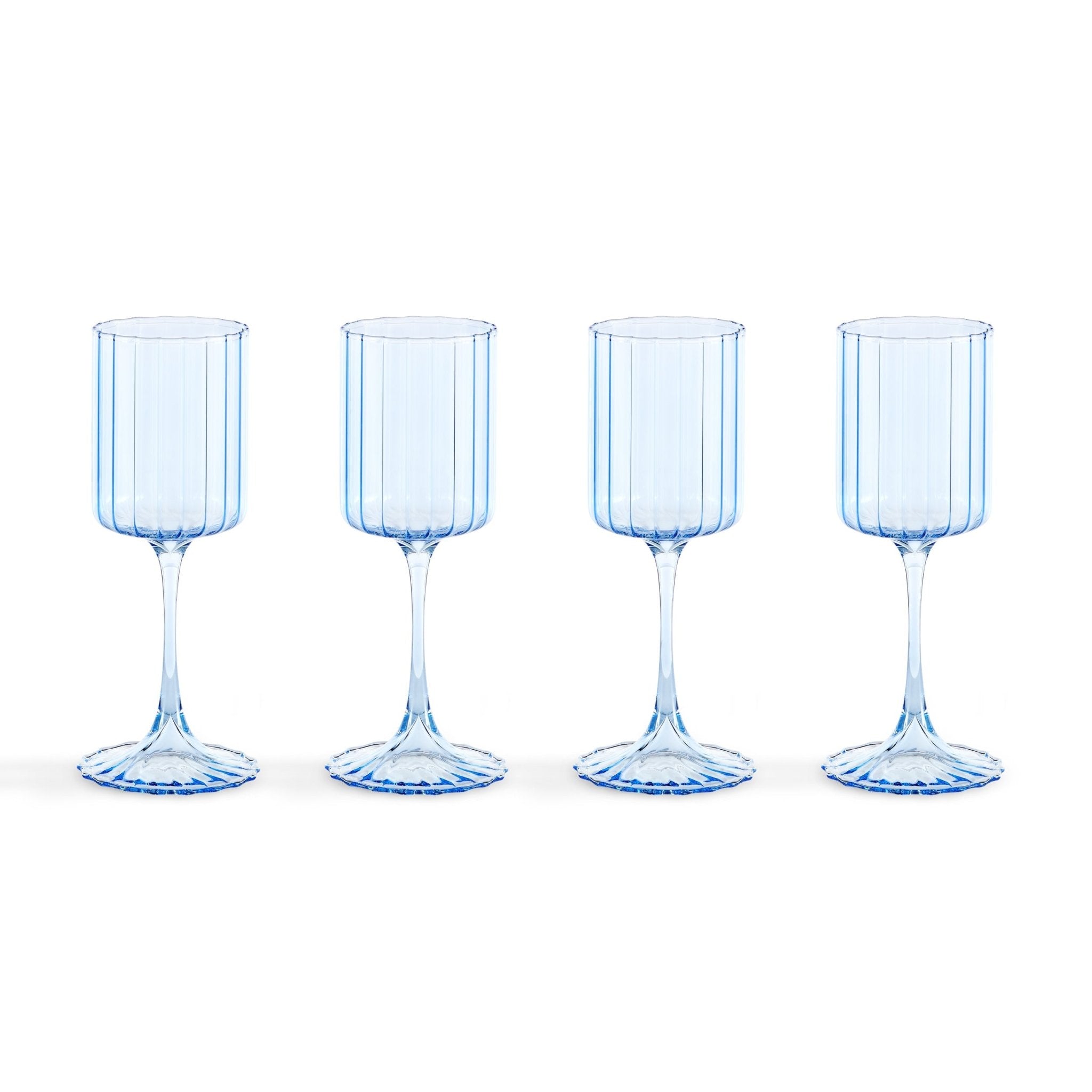 Lucinda Scalloped Edge Contrast Stem Wine Glasses - Set of 4 - Blue - DUSK