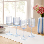 Lucinda Scalloped Edge Contrast Stem Wine Glasses - Set of 4 - Blue - DUSK
