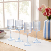 Lucinda Scalloped Edge Contrast Stem Wine Glasses - Set of 4 - Blue - DUSK