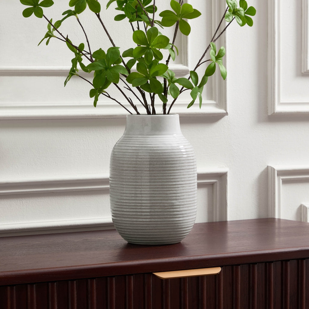 Lydia Ribbed Glaze Vase - Grey/White - DUSK