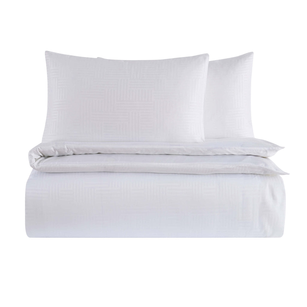 Lyla Lyocell Blend Geo Jacquard 300 Thread Count Duvet Cover & Pillowcase Set - White - DUSK