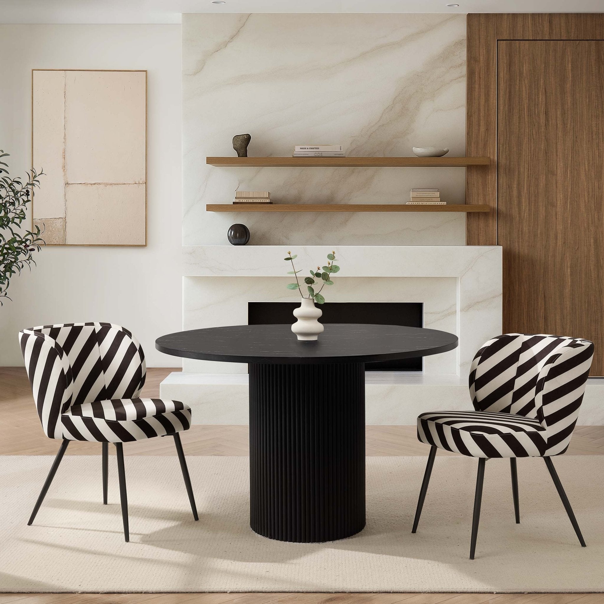 Mabel Set of 2 Dining Chairs - Mono Stripe - DUSK