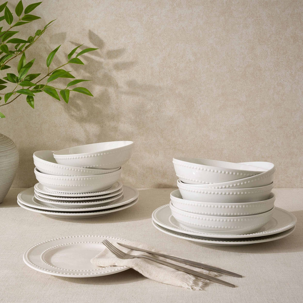Margalo Beaded 16 Piece Dinner Set - White - DUSK