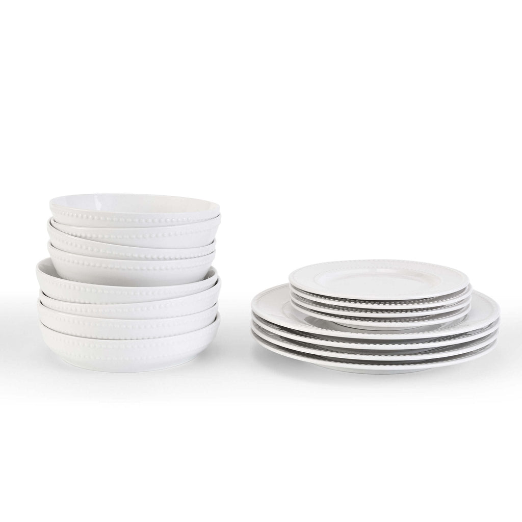 Margalo Beaded 16 Piece Dinner Set - White - DUSK