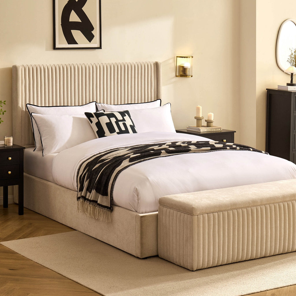 Melrose Ottoman Storage Bed - Chenille Ivory - DUSK