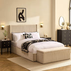 Melrose Ottoman Storage Bed - Chenille Ivory - DUSK