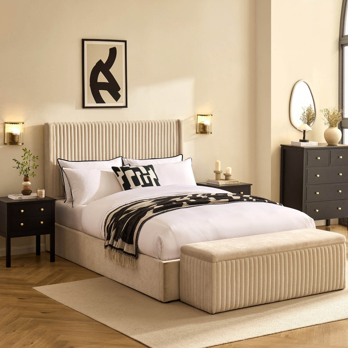 Melrose Ottoman Storage Bed - Chenille Ivory - DUSK