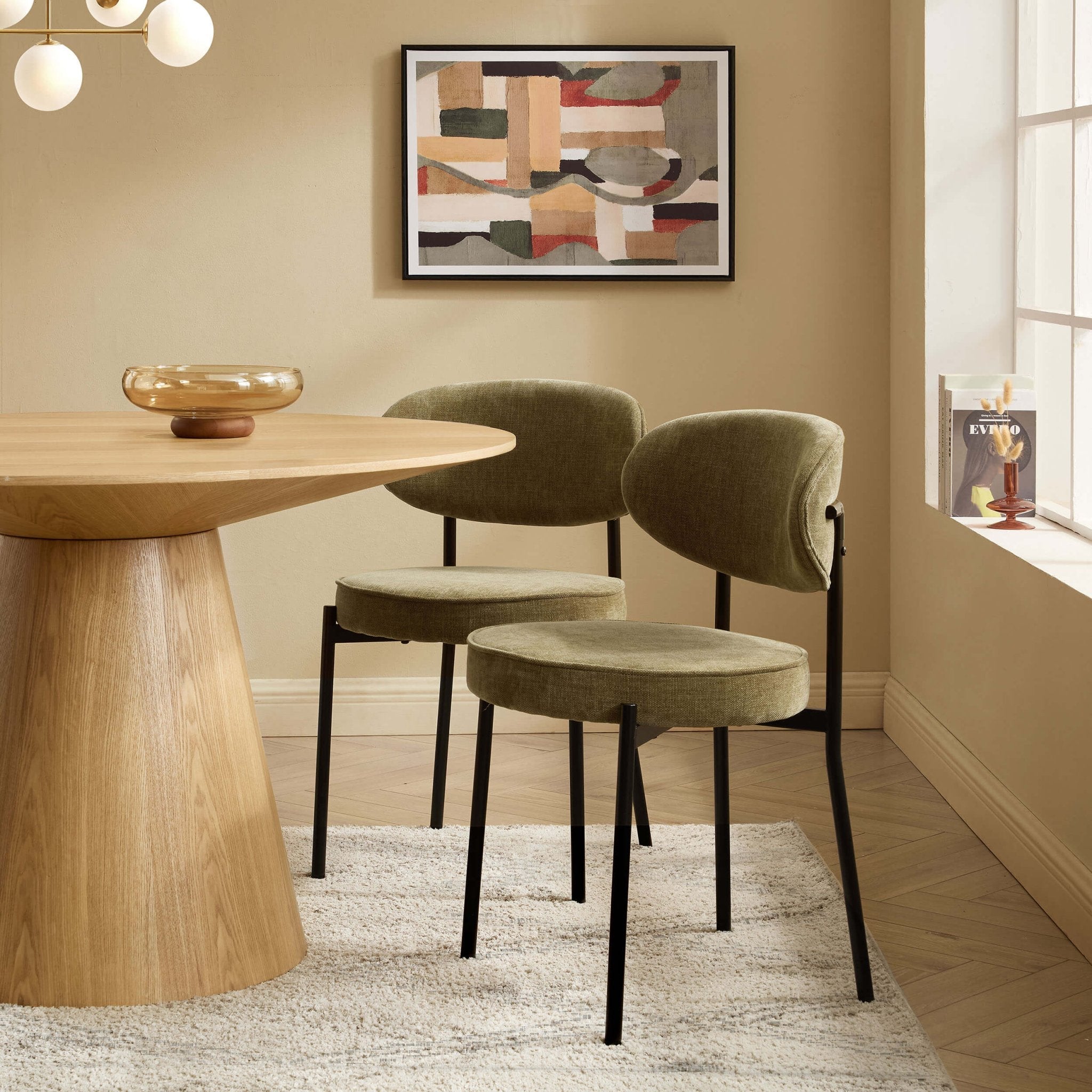 Mia Set of 2 Dining Chairs - Chenille Olive - DUSK