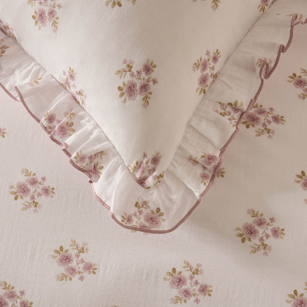 Mini Bouquet 100% Cotton Printed Muslin Duvet Cover Set - White/Pink - DUSK