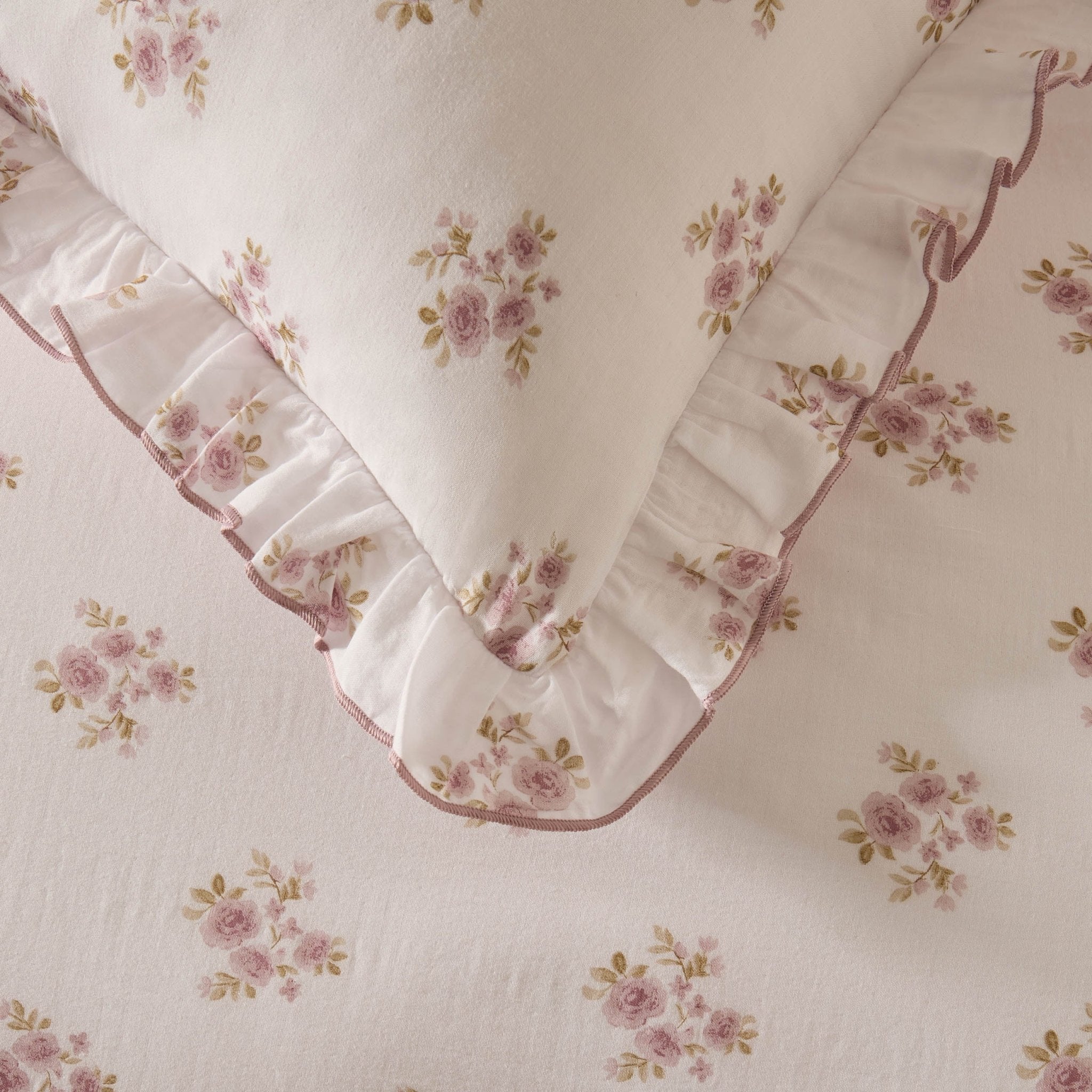 Mini Bouquet 100% Cotton Printed Muslin Duvet Cover Set - White/Pink - DUSK