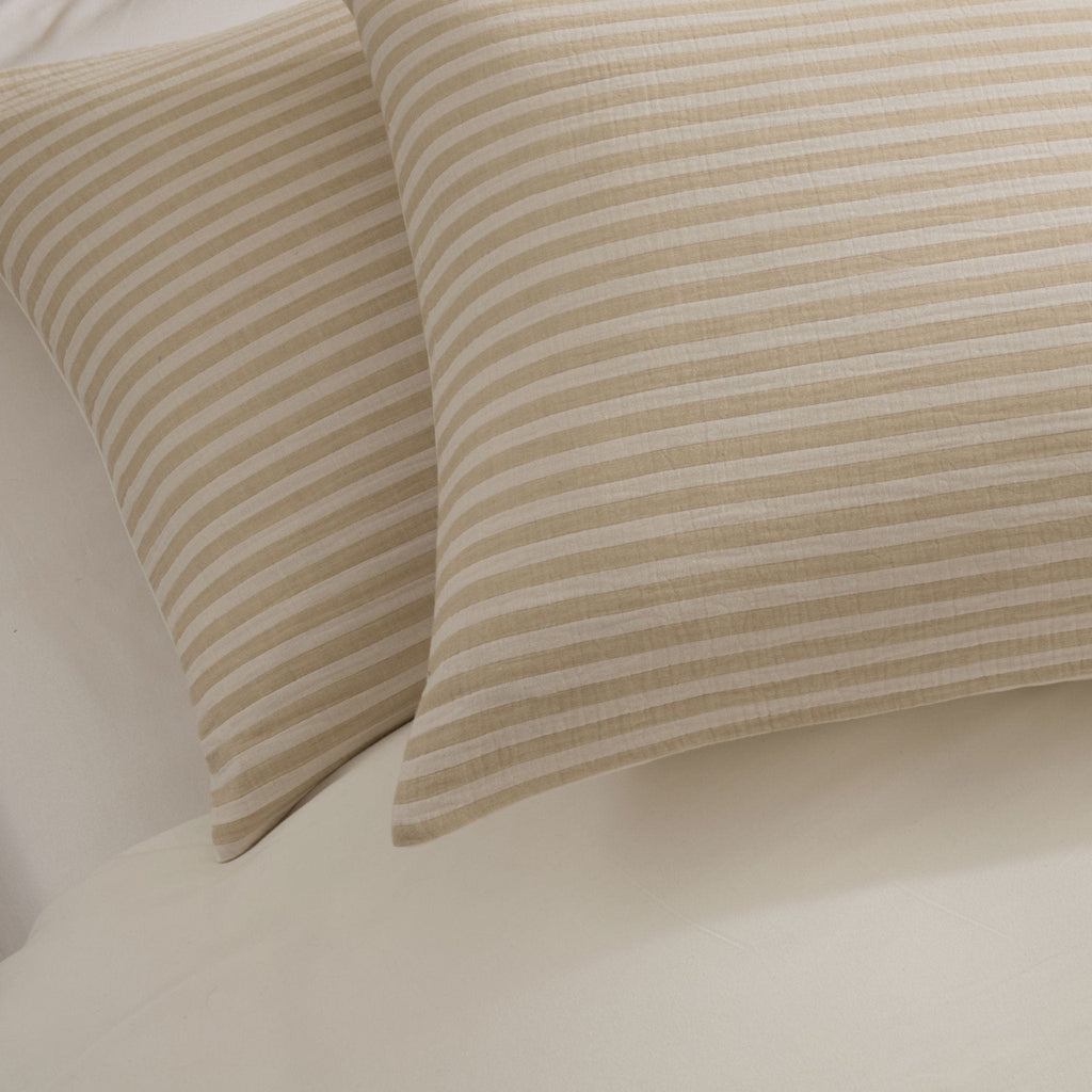 Miran Yarn Dyed Muslin Duvet Cover & Pillowcase Set - Natural/White - DUSK