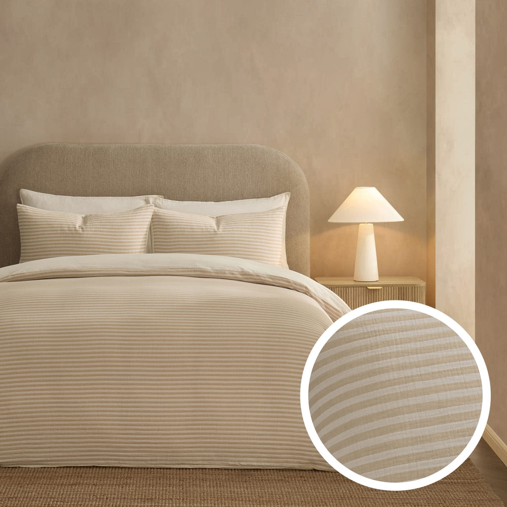 Miran Yarn Dyed Muslin Duvet Cover & Pillowcase Set - Natural/White - DUSK