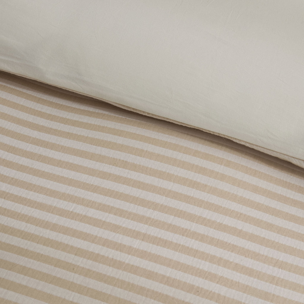 Miran Yarn Dyed Muslin Duvet Cover & Pillowcase Set - Natural/White - DUSK
