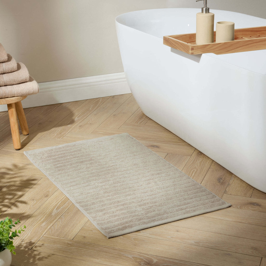 Monaco Plush Ribbed Cotton Bath Mat - Mushroom - DUSK