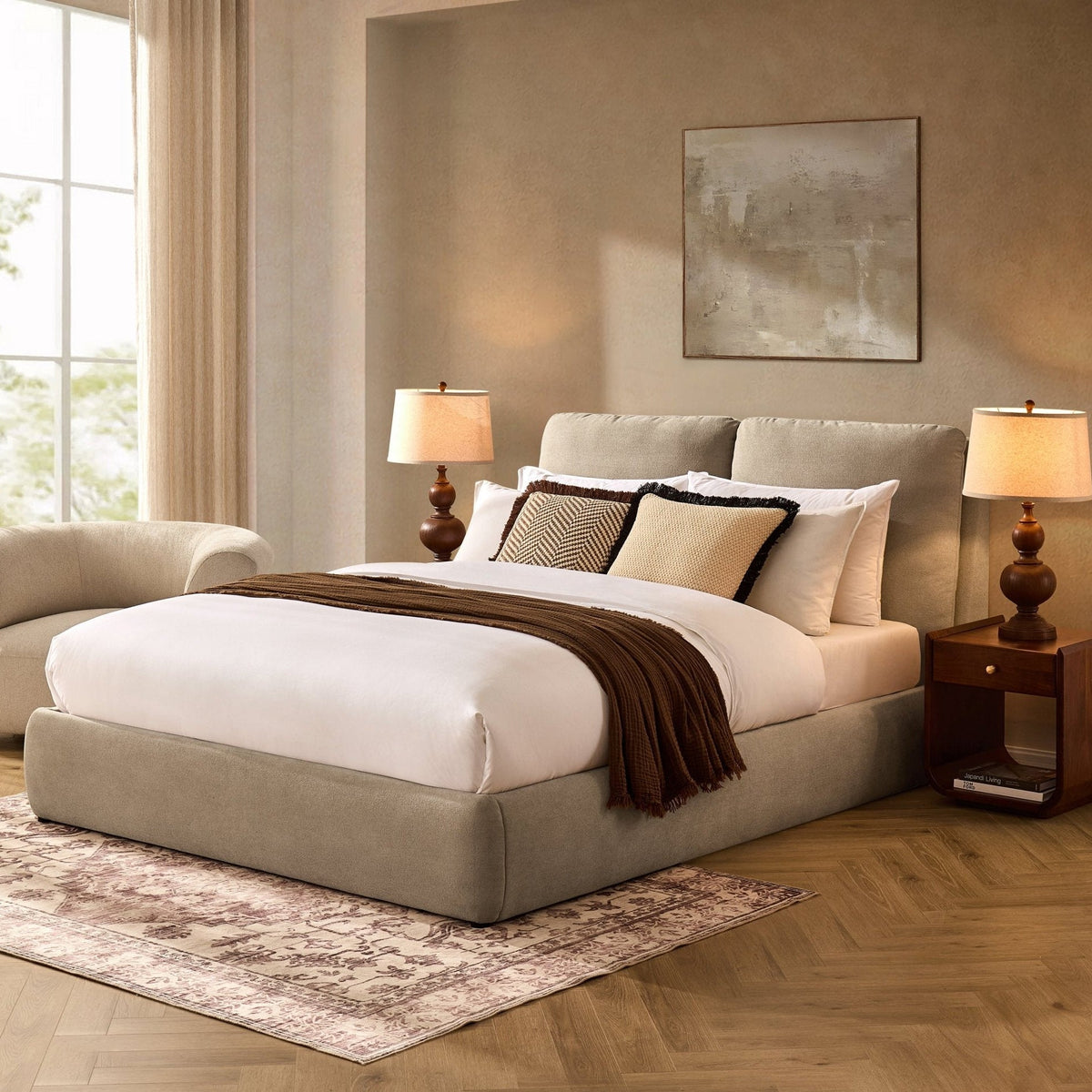 Murcia Ottoman Storage Bed - Chenille Oatmeal - DUSK