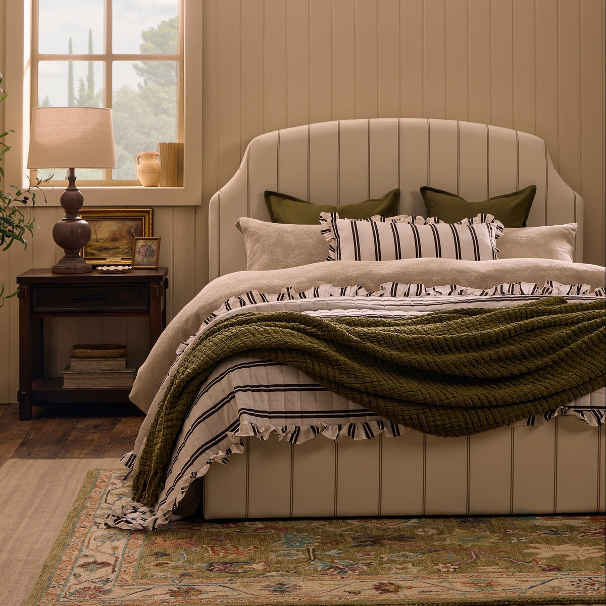Noa Ruffle Edge Stripe Bedspread - Chocolate - DUSK