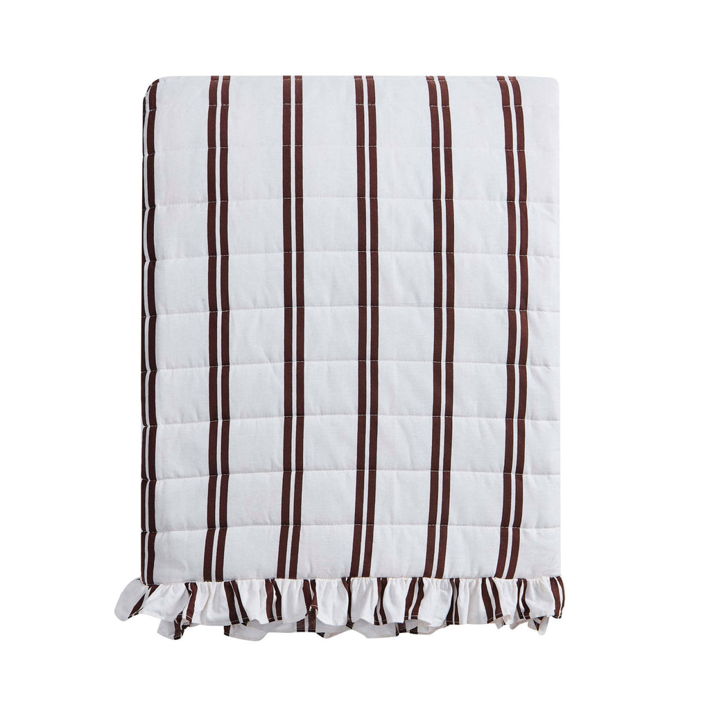 Noa Ruffle Edge Stripe Bedspread - Chocolate - DUSK