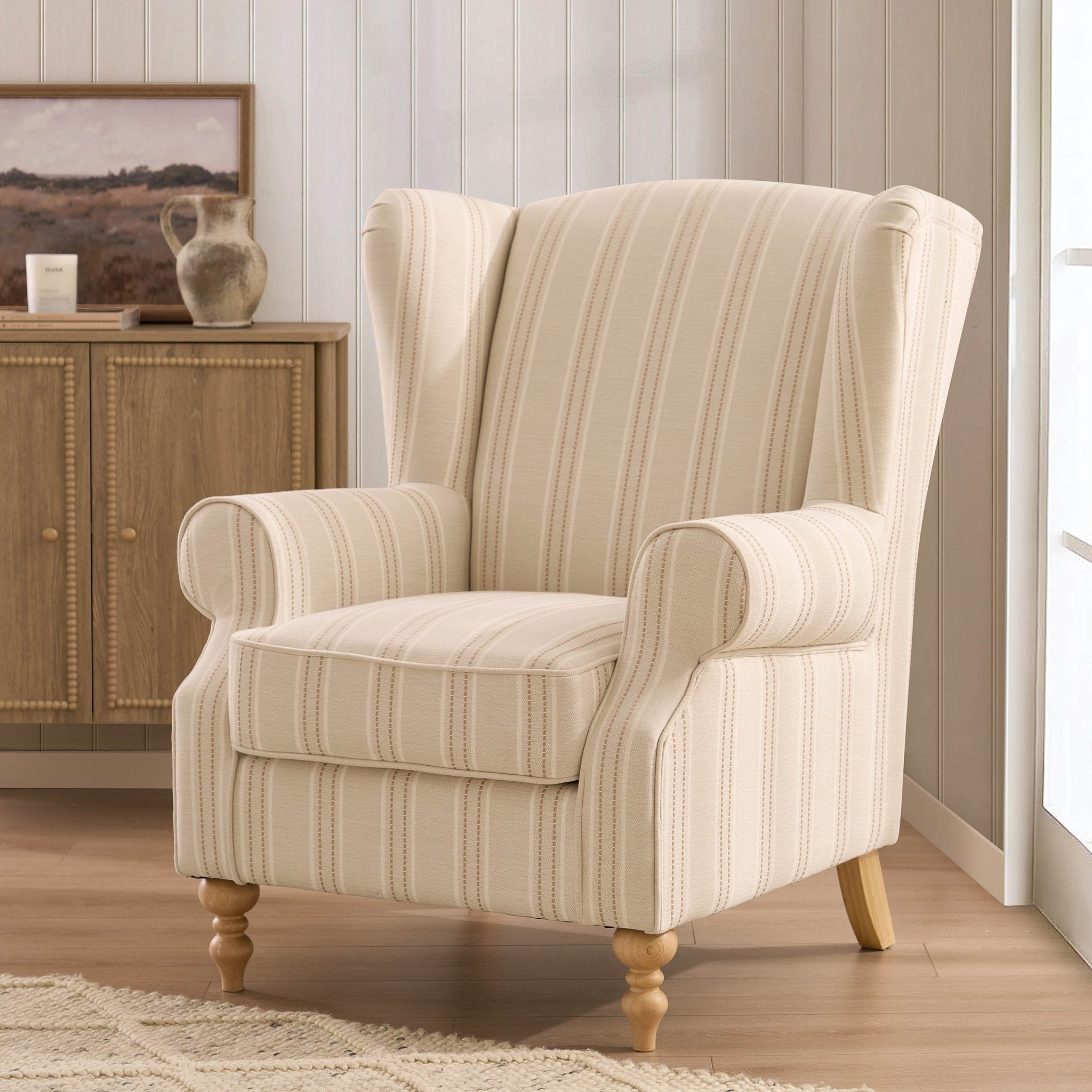 Nora Armchair - Natural Stitched Stripe - DUSK