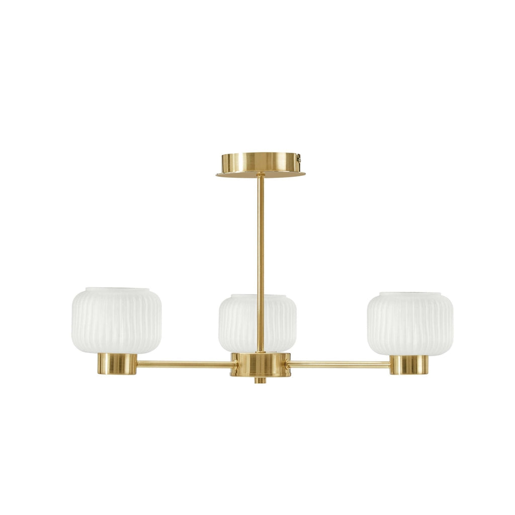 Octavia Ribbed Glass 3 Light Chandelier - Brass - DUSK