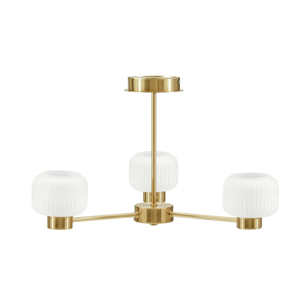 Octavia Ribbed Glass 3 Light Chandelier - Brass - DUSK