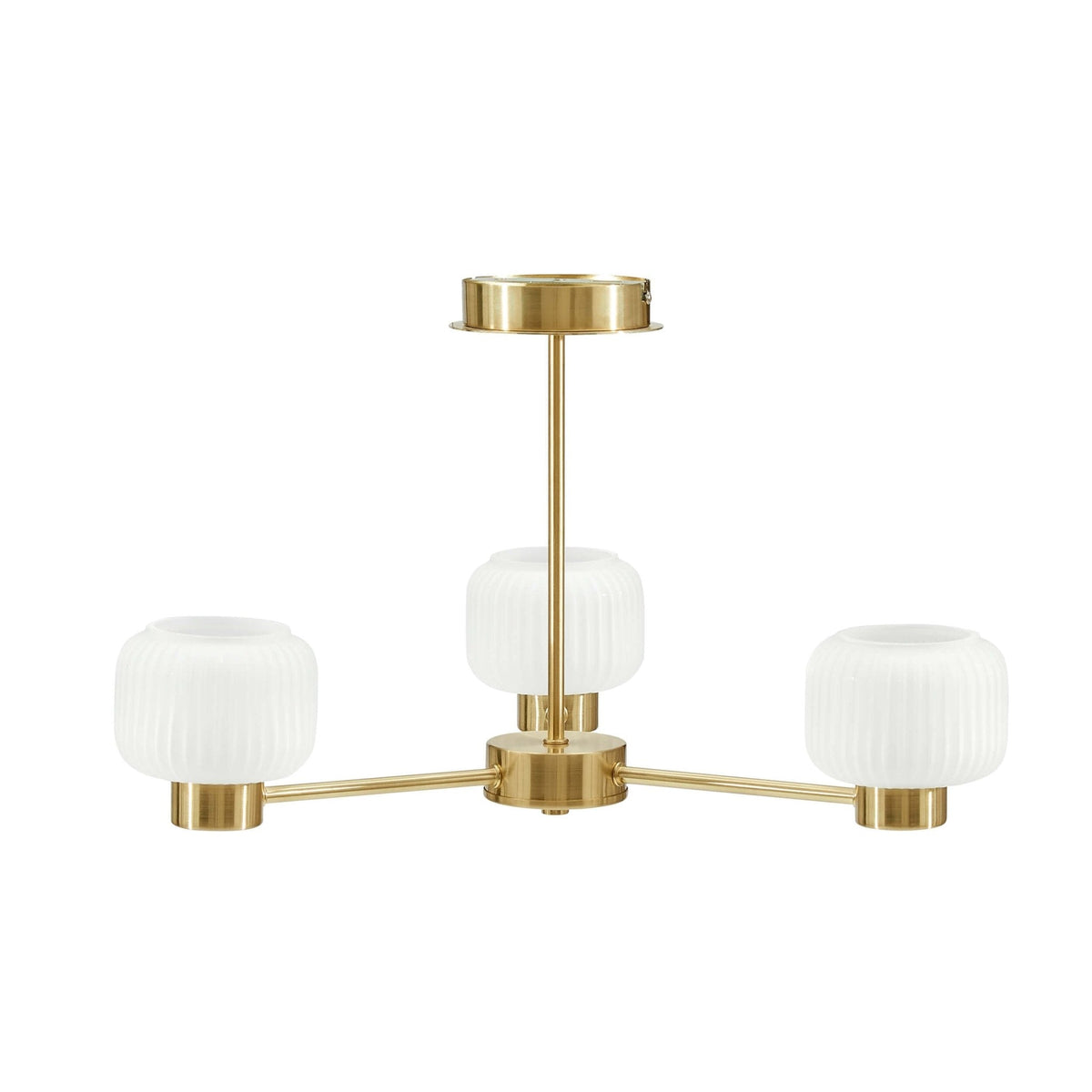 Octavia Ribbed Glass 3 Light Chandelier - Brass - DUSK