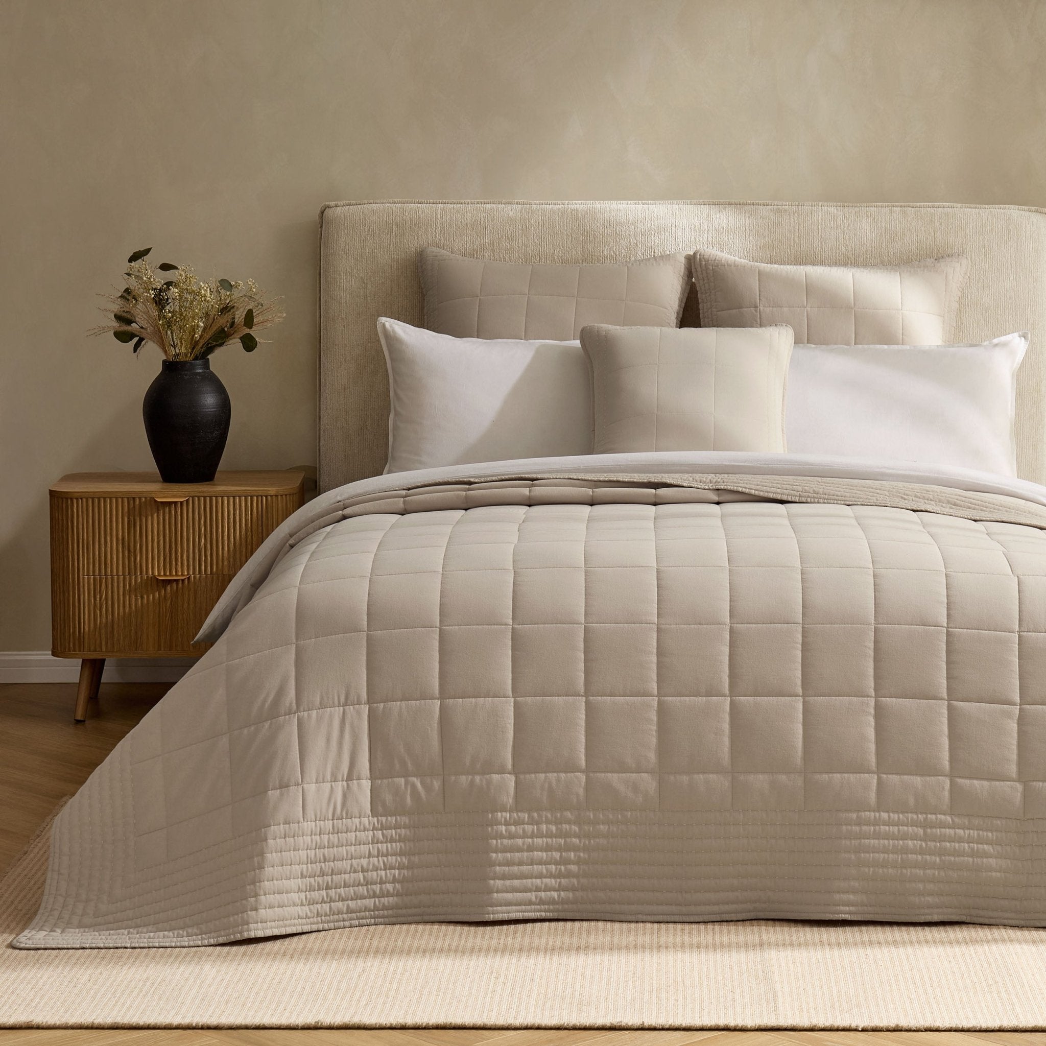 Oxford 100% Pure Cotton Quilted Bedspread - Champagne - DUSK