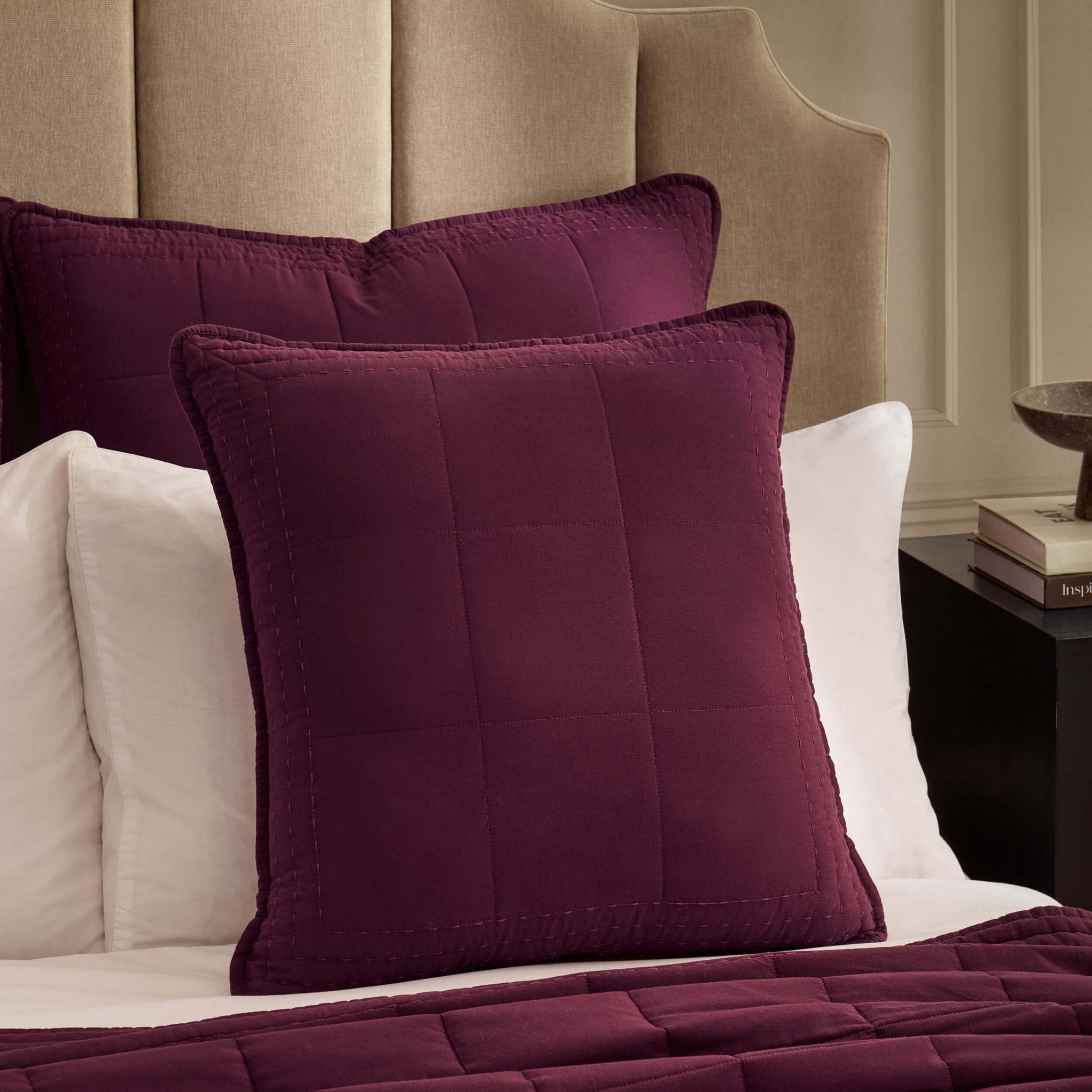 Oxford 100% Pure Cotton Quilted Cushion Cover - Aubergine - DUSK