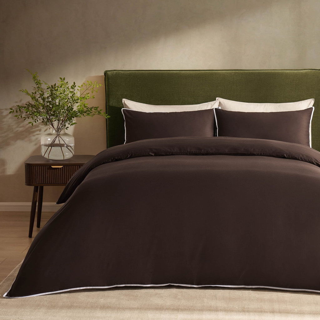 Pair of Bamboo 300 Thread Count Supersoft Cotton Plain Dye Classic Pillowcases - Chocolate - DUSK