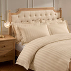 Pair of Hotel Satin Stripe 200 Thread Count Oxford Pillowcases - Champagne - DUSK