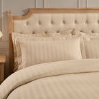Pair of Hotel Satin Stripe 200 Thread Count Oxford Pillowcases - Champagne - DUSK