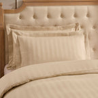 Pair of Hotel Satin Stripe 200 Thread Count Oxford Pillowcases - Champagne - DUSK