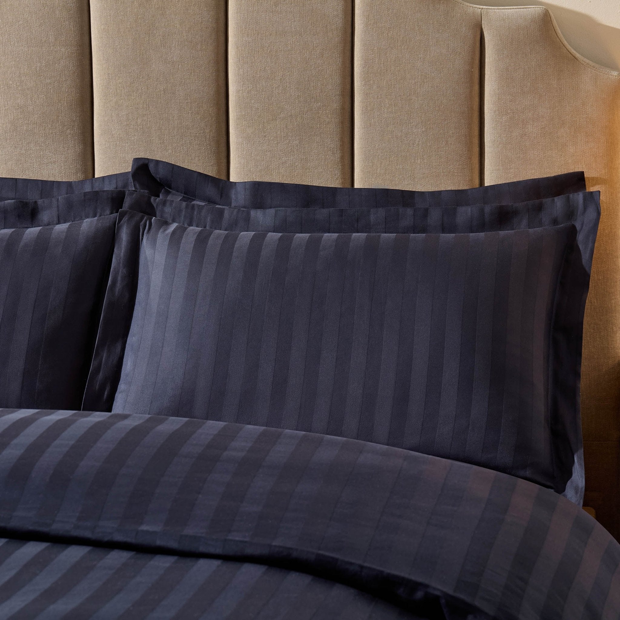 Pair of Hotel Satin Stripe 200 Thread Count Oxford Pillowcases - Navy - DUSK