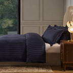 Pair of Hotel Satin Stripe 200 Thread Count Oxford Pillowcases - Navy - DUSK
