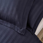 Pair of Hotel Satin Stripe 200 Thread Count Oxford Pillowcases - Navy - DUSK