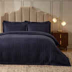 Pair of Hotel Satin Stripe 200 Thread Count Oxford Pillowcases - Navy - DUSK