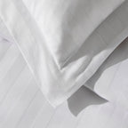 Pair of Hotel Satin Stripe 200 Thread Count Oxford Pillowcases - White - DUSK