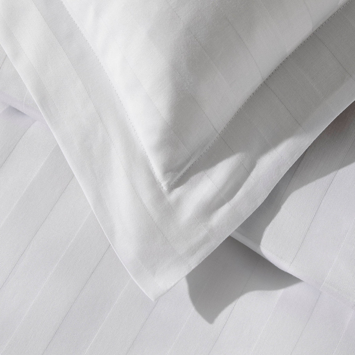 Pair of Hotel Satin Stripe 200 Thread Count Oxford Pillowcases - White - DUSK