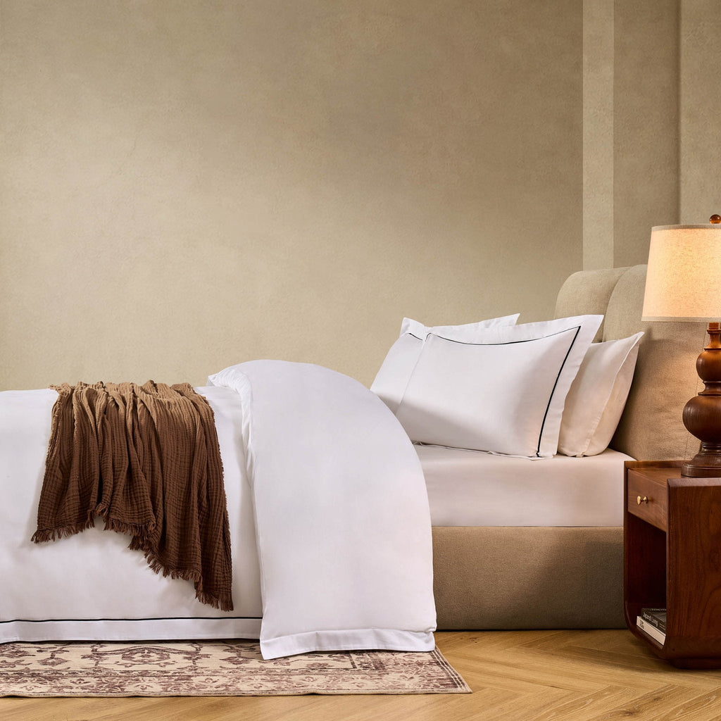 Pair of Islington 300 Thread Count Embroidered Oxford Pillowcases - White/Black - DUSK