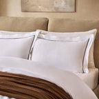 Pair of Islington 300 Thread Count Embroidered Oxford Pillowcases - White/Black - DUSK