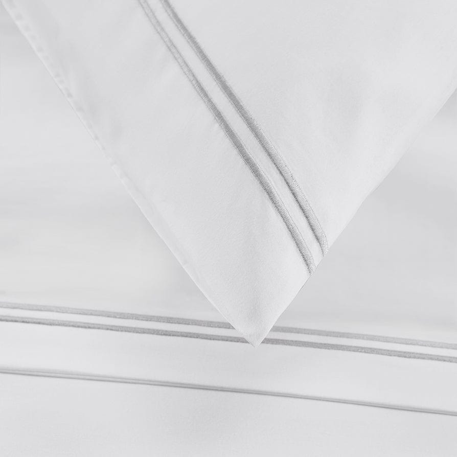 Pair of Regent Embroidered Classic Pillowcases - 400 Thread Count Sateen - Grey - DUSK