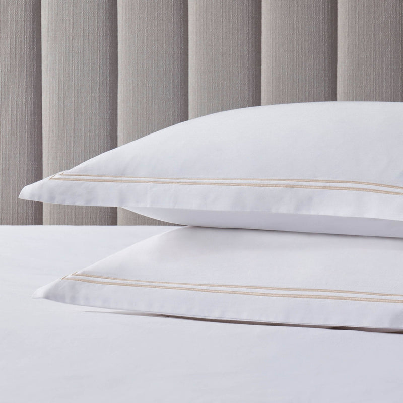 Pair of Regent Embroidered Oxford Pillowcases - 400 Thread Count Sateen - Natural - DUSK