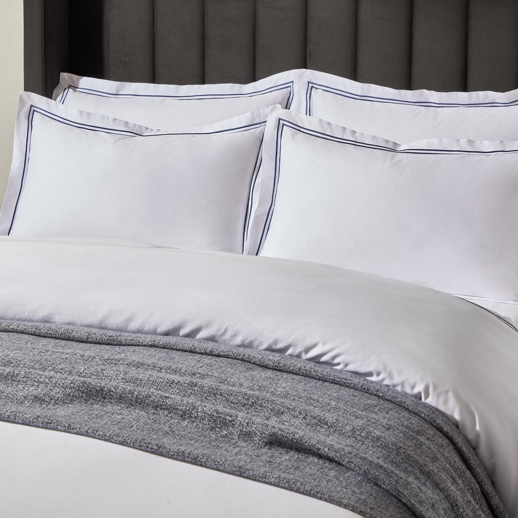 Pair of Regent Embroidered Oxford Pillowcases - 400 Thread Count Sateen - Navy - DUSK