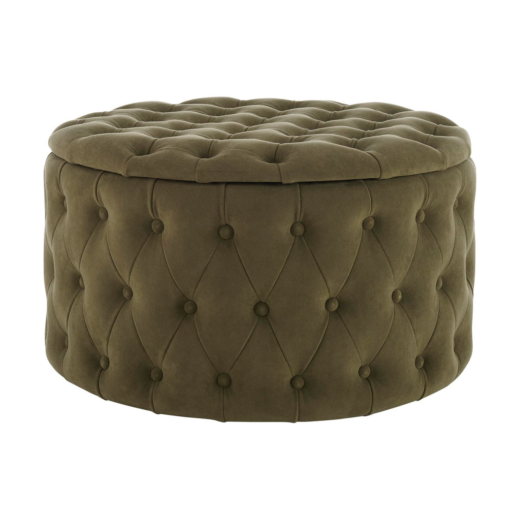 Paisley Buttoned Round Storage Pouffe - Olive - DUSK